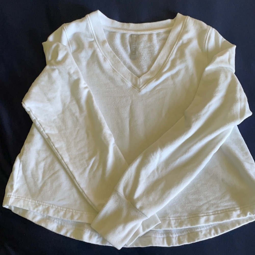 Athleta white cotton vneck sweatshirt